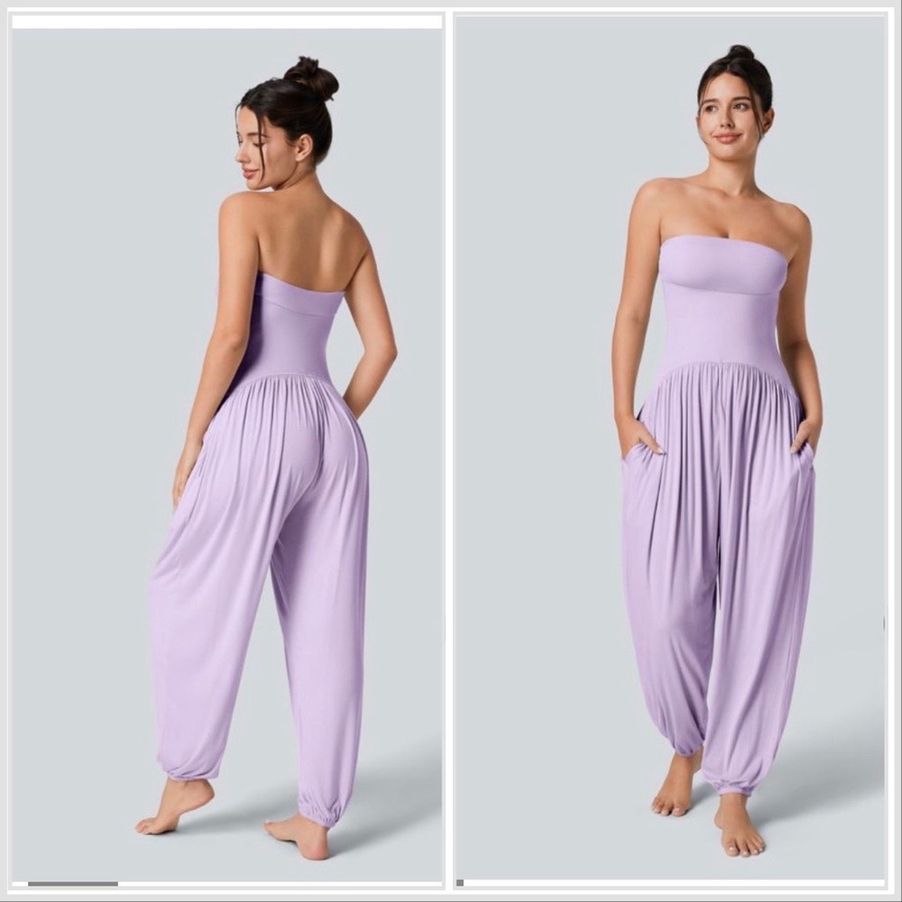 Halara Women’s XL lavender Ribbed Tube Backless Side Pocket Casual Jumpsuit NWOT